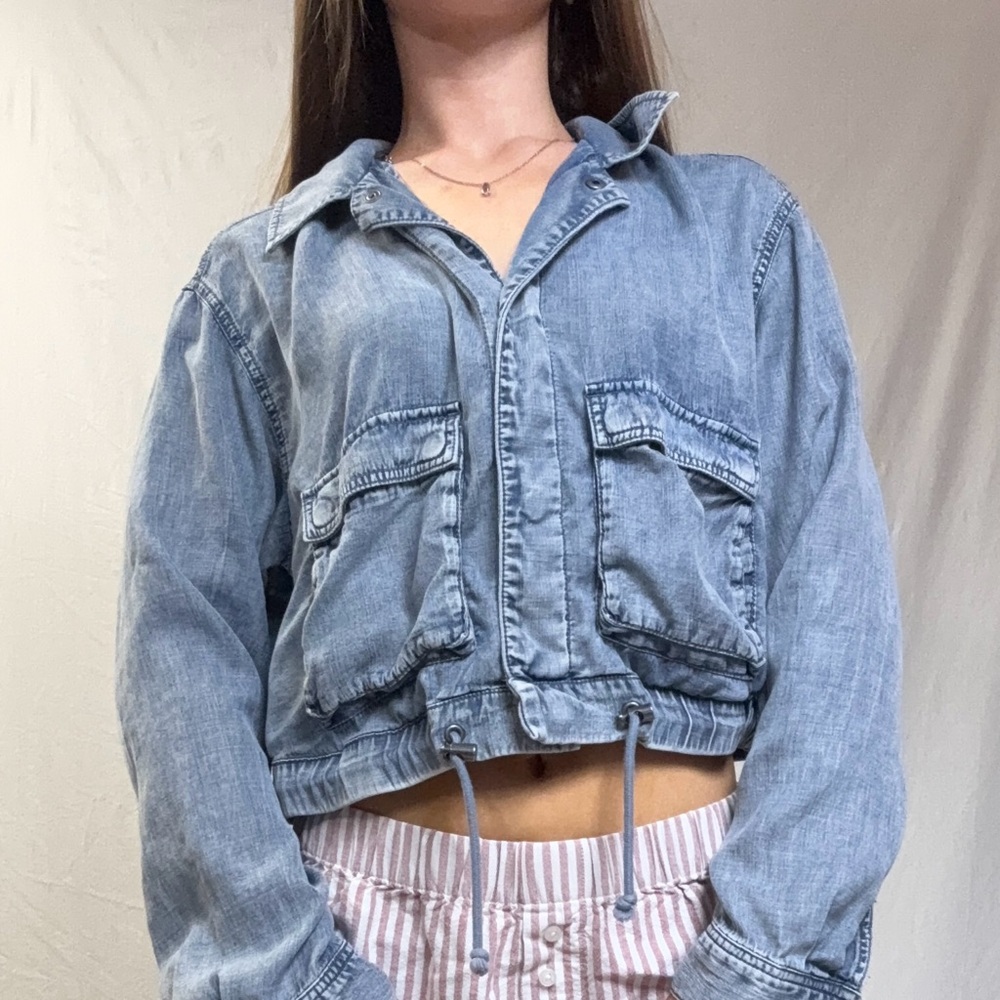 Light Blue Denim Cropped Jacket
